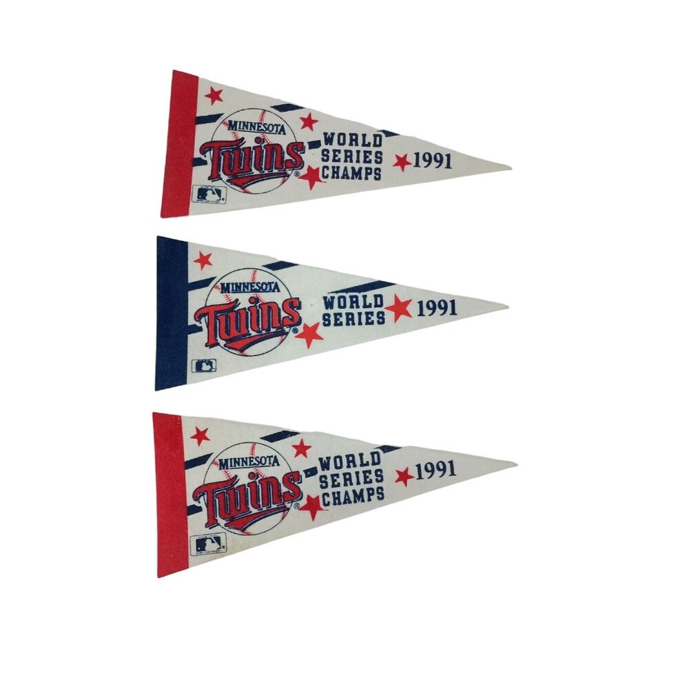 Minnesota Twins World Series Champs 1991 Pennant Flag Lot Of 3 Vtg. - Picture 1 of 5